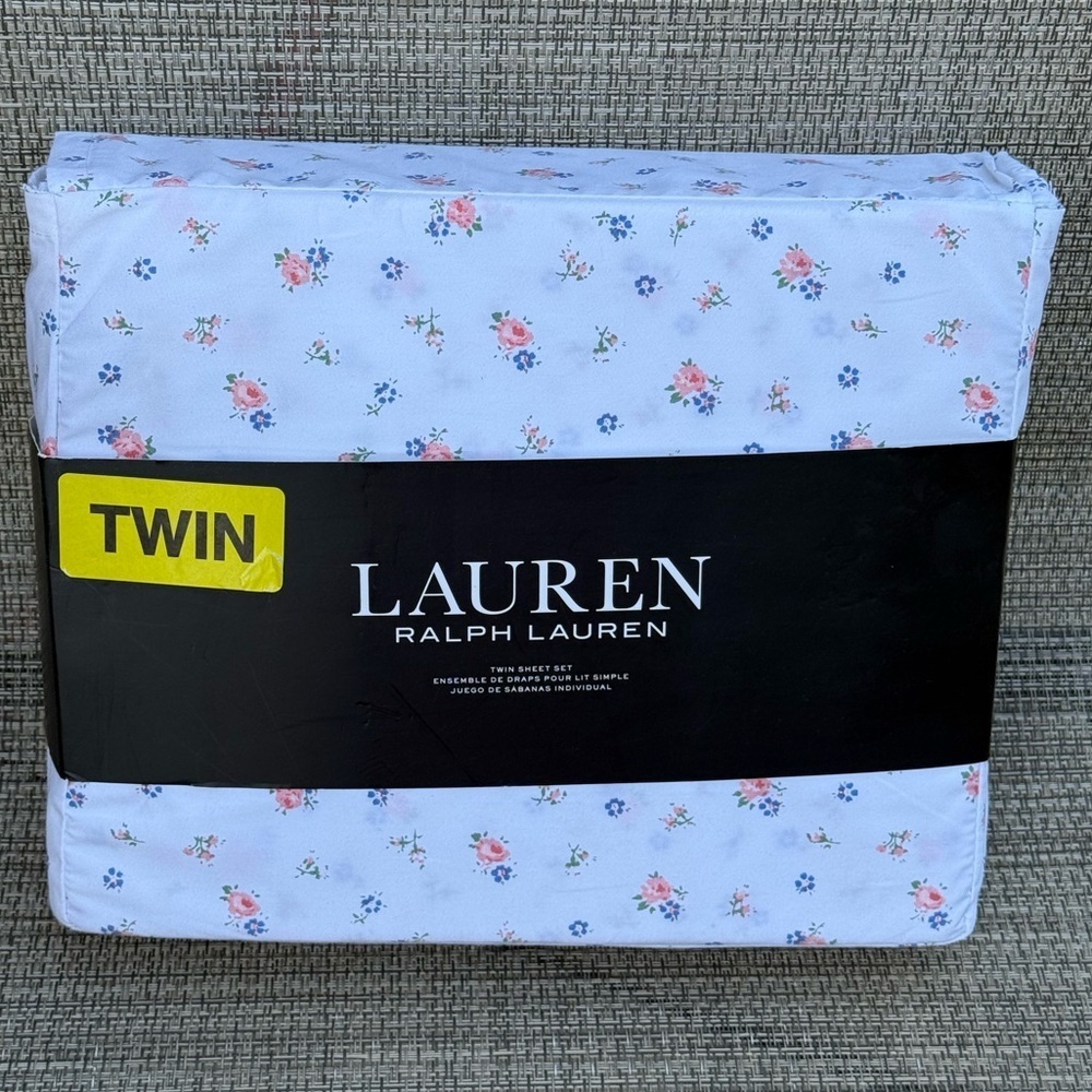 Lauren Ralph Lauren Blue Red White Floral 100% Cotton TWIN Sheet Set 3pc